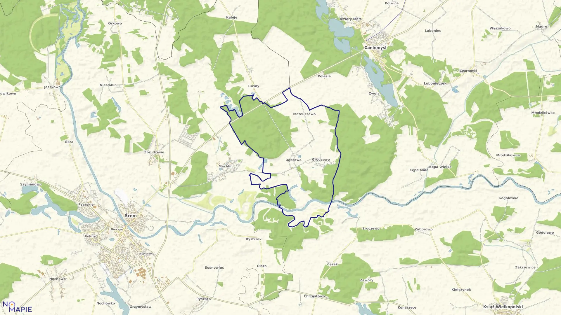 Mapa obrębu DĄBROWA w gminie Śrem